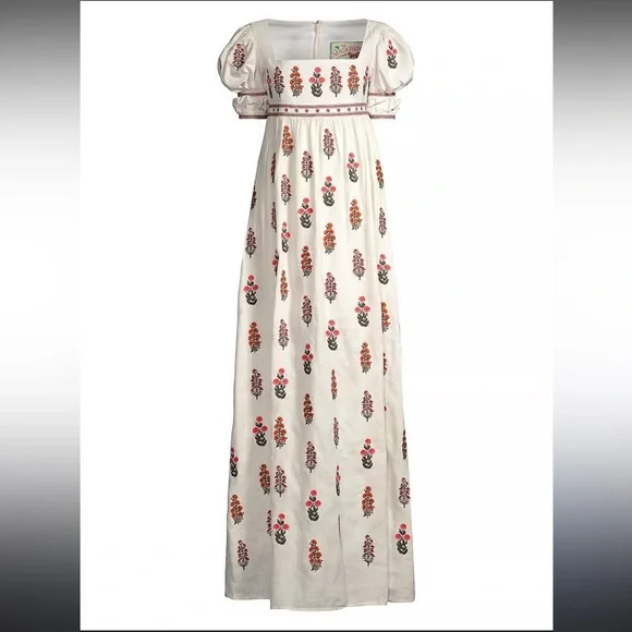 Agua by Agua Bendita Pistachio Dahlia Embroidered Dress size L - Picture 2 of 4